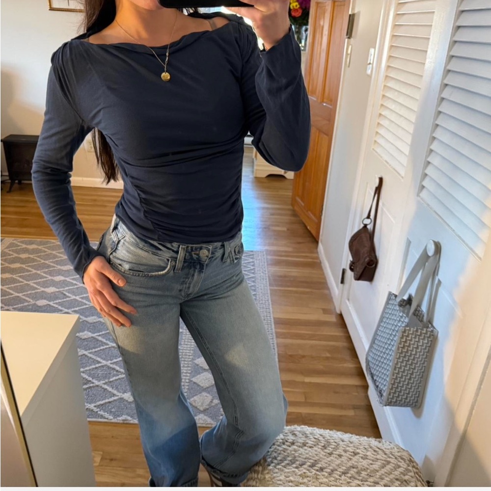 Free People Navy Long Sleeve Top